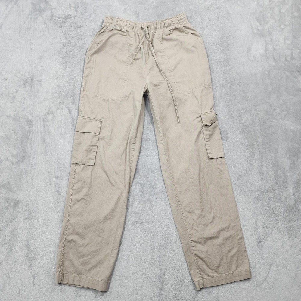 Happily Grey Pants Womens S Beige Cargo Canvas Relaxed Fit Drawstring Utility